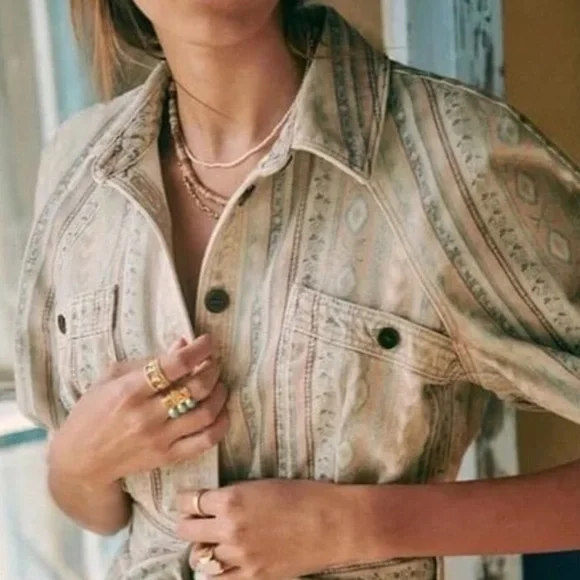 SÉZANE Ren Tribal/Aztec Print Denim Button Down Dress sz US 8 / FR 40 - Picture 3 of 14